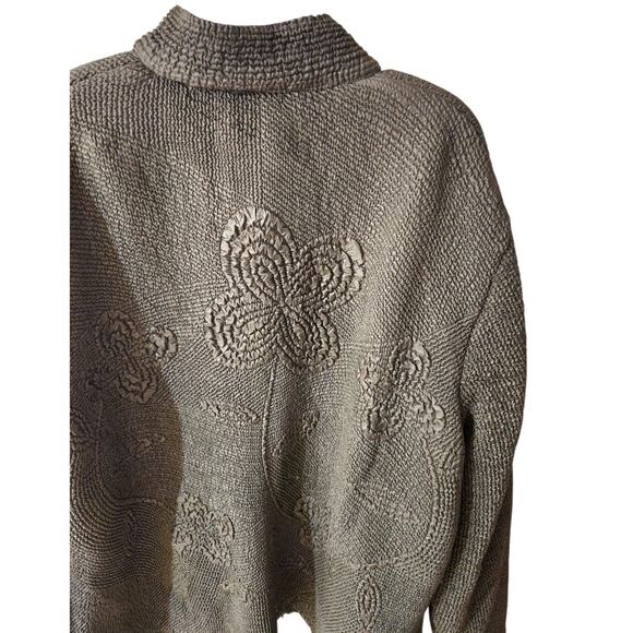 Tally Ho Jacket Women Plus 2X Button Up Dark Olive Textured Embossed Lightweight - Picture 7 of 10